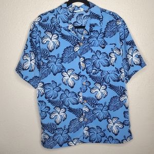 Boys Sideout Blue Hawaiian Short Sleeve Shirt with Navy/White Flowers (Size: XL)